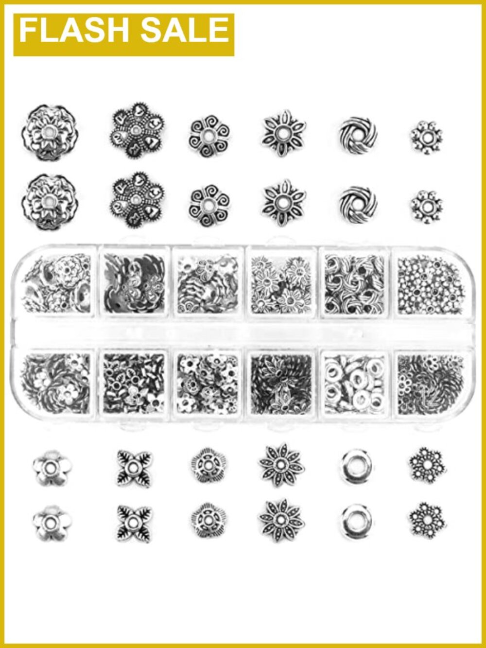 360 PCS Tibetan Spacer Beads 12 Styles Metal Alloy for Jewelry Making DIY